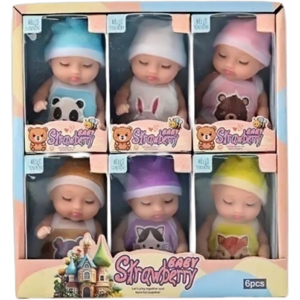 6 Pcs Mini Baby Dolls 4 Inch Gift Set Cute Small Baby Doll With Animal Clothes